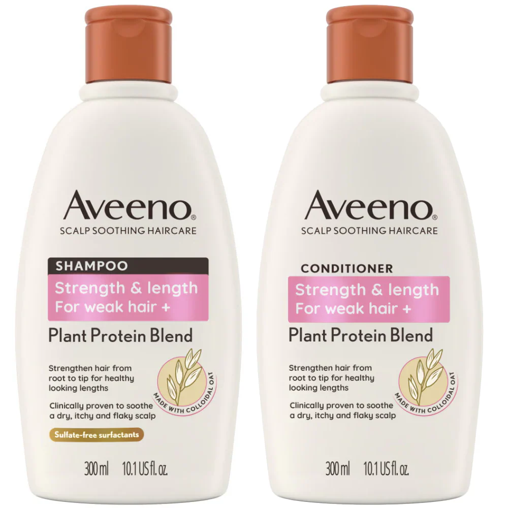 Aveeno Strength & Length Plant-Based Keratin Blend Shampoo & Conditioner Twin 2 x 300ml