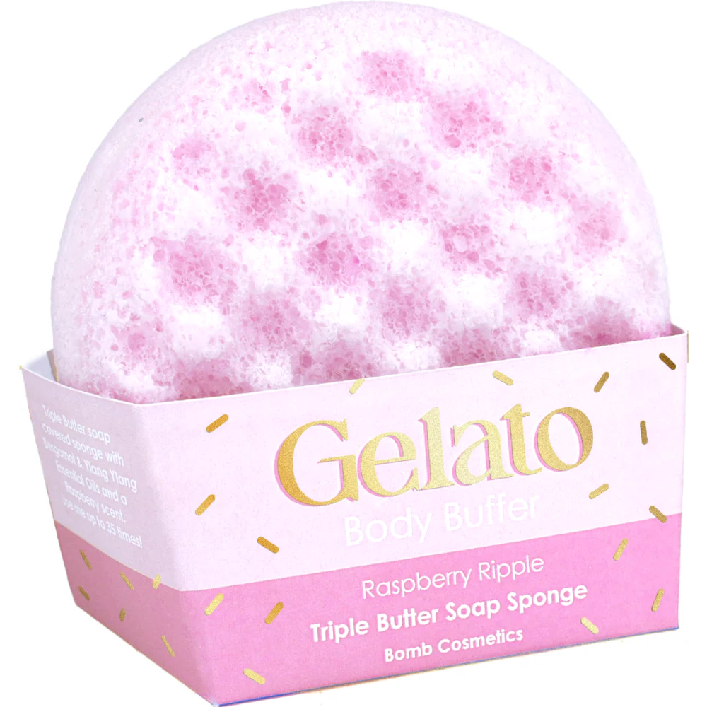 Bomb Cosmetics Raspberry Ripple Triple Butter Gelato Body Buffer Shower Sponge