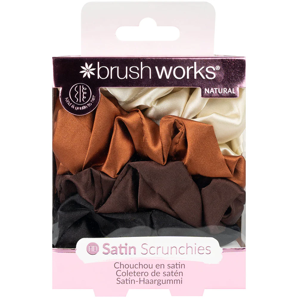 Brushworks Nude Satin Scrunchies Pack of 4 - Image 2