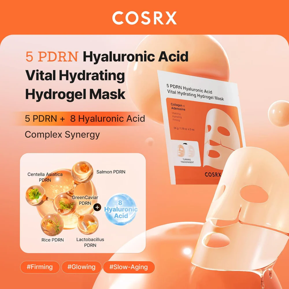 CosRx 5 PDRN Hyaluronic Acid Vital Hydrating Hydrogel Sheet Mask 3 x 34g - Image 2
