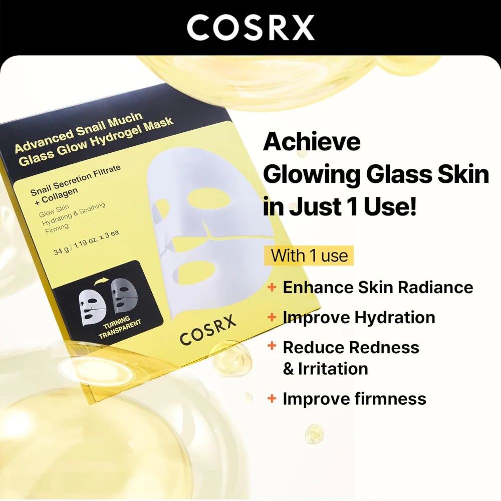 CosRx Advanced Snail Mucin Glass Glow Hydrogel Sheet Mask 3 x 34g - Image 4
