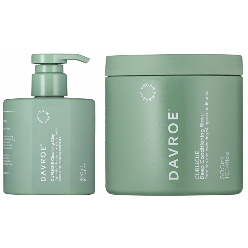 Davroe CURLiCUE Cleansing Clay Lightweight Detoxing Shampoo & Deep Conditioning Rinse Whipped Conditioner Twin 2 x 300ml
