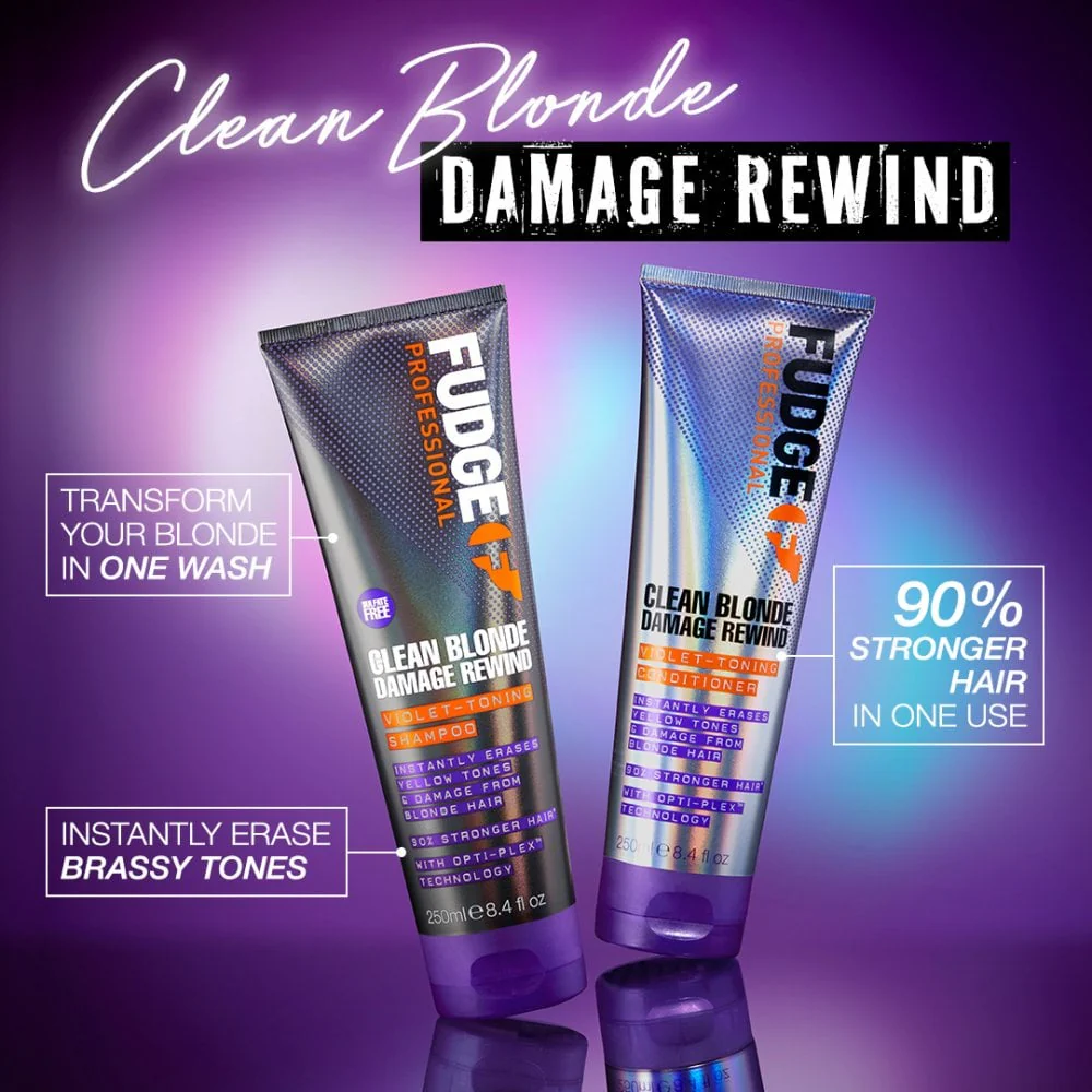 Fudge Professional Clean Blonde Damage Rewind Violet-Toning Shampoo 1000ml - Image 2