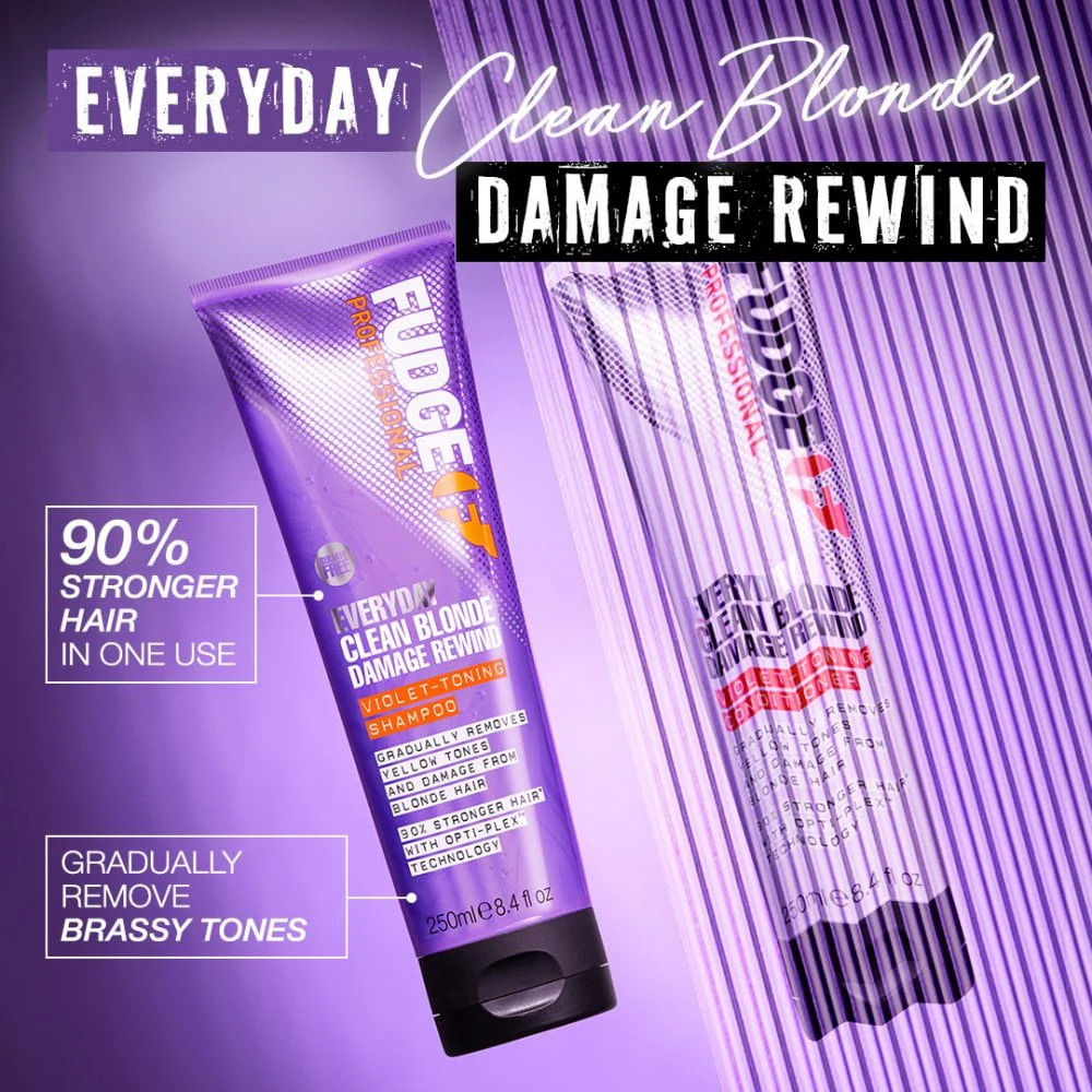 Fudge Professional Everyday Clean Blonde Damage Rewind Toning Shampoo 250ml - Image 2