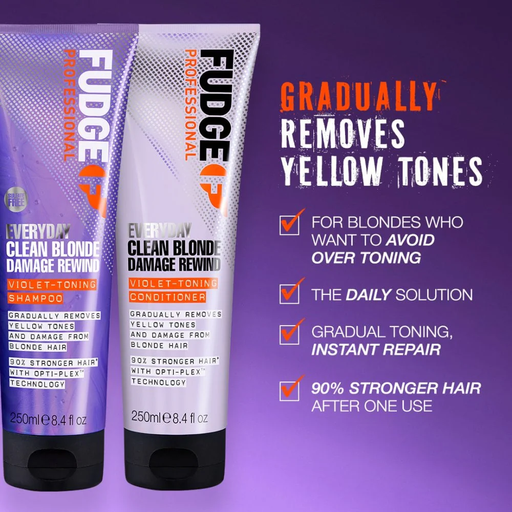 Fudge Professional Everyday Clean Blonde Damage Rewind Toning Shampoo 250ml - Image 4