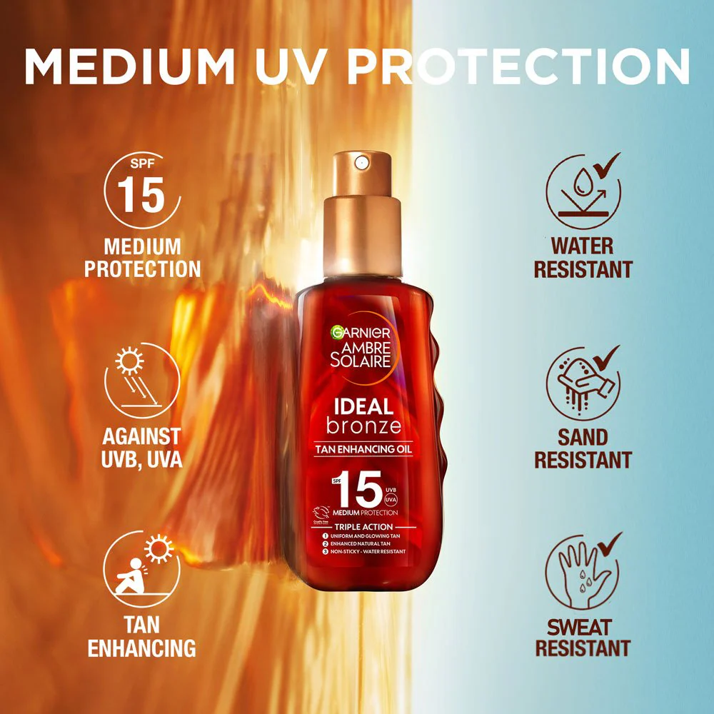 Garnier Ambre Solaire Ideal Bronze Tan Enhancing Protection Oil SPF15 150ml - Image 2