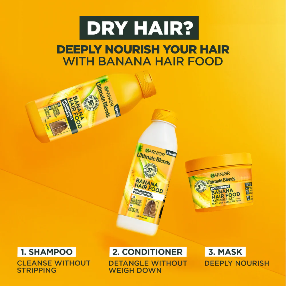 Garnier Ultimate Blends Banana Hair Food Nourishing Shampoo & Conditioner Twin 2 x 350ml - Image 5