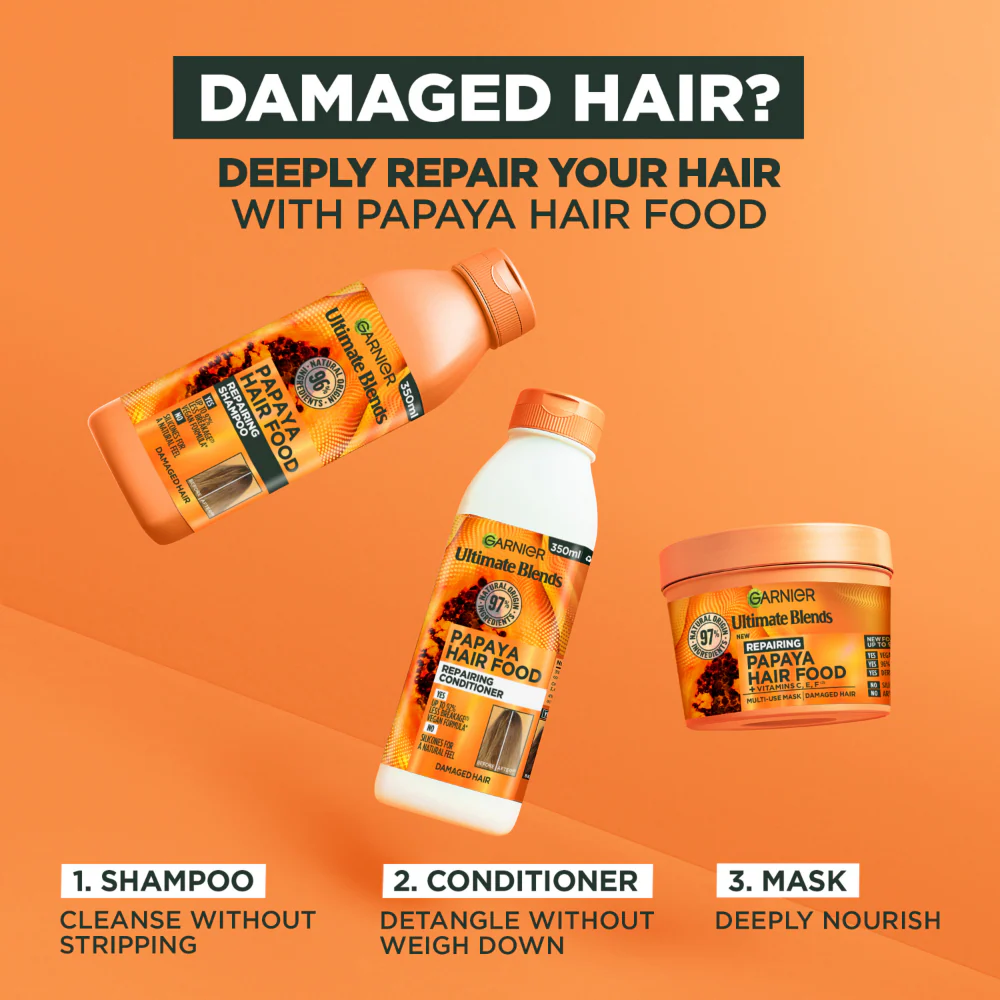 Garnier Ultimate Blends Papaya Hair Food Repairing Shampoo 350ml - Image 5