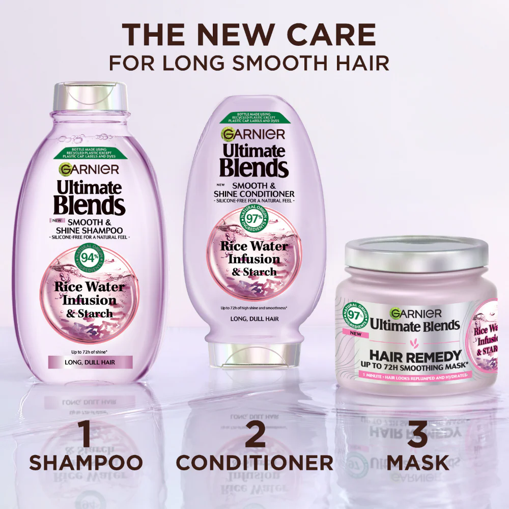 Garnier Ultimate Blends Rice Water Infusion Hair Remedy 72H Smooth & Shine Hair Mask 340ml - Image 5