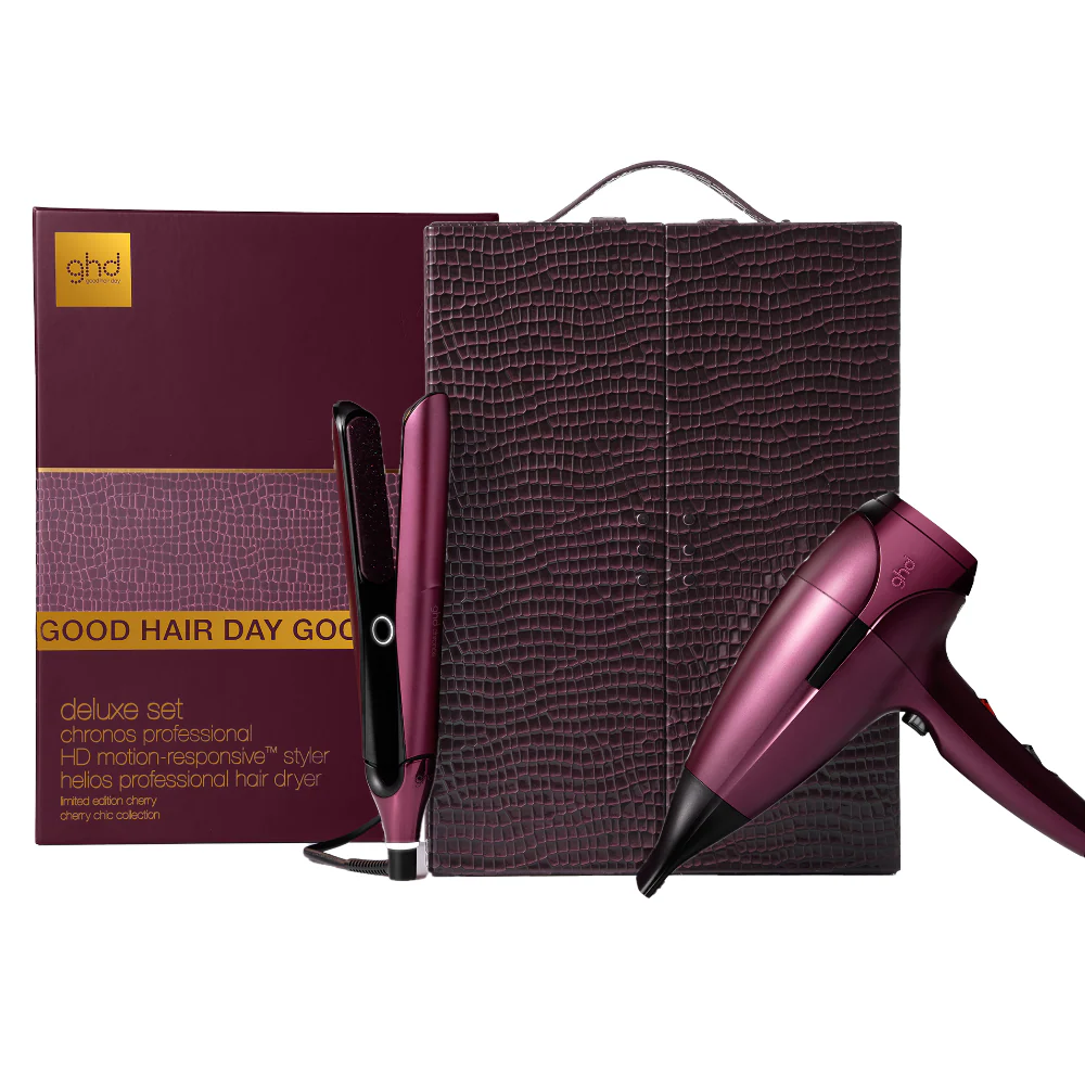 ghd Limited Edition Chronos Flat Iron Hair Straightener & Helios Hair Dryer Cherry Chic Deluxe Gift Set