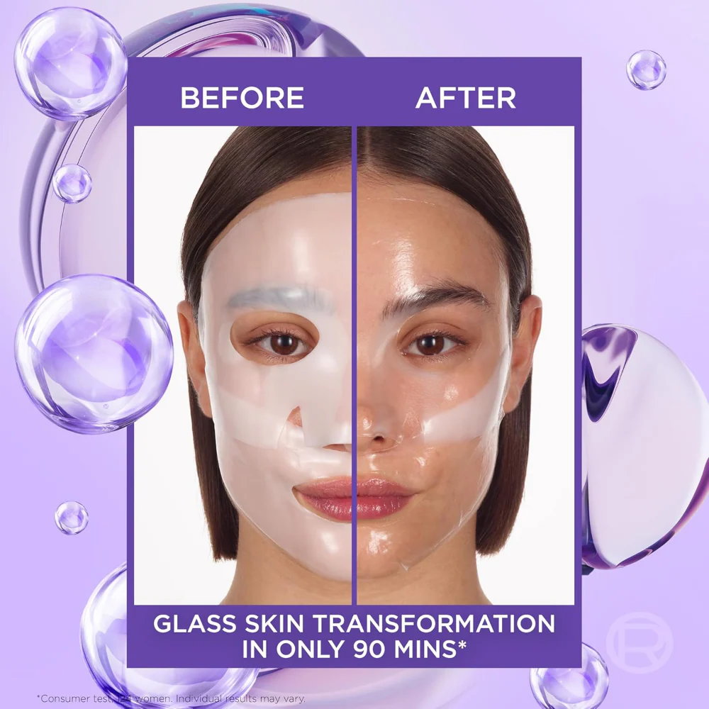 L'Oreal Paris Revitalift Filler Glass Skin Hydrogel Glow Sheet Mask 37g - Image 4