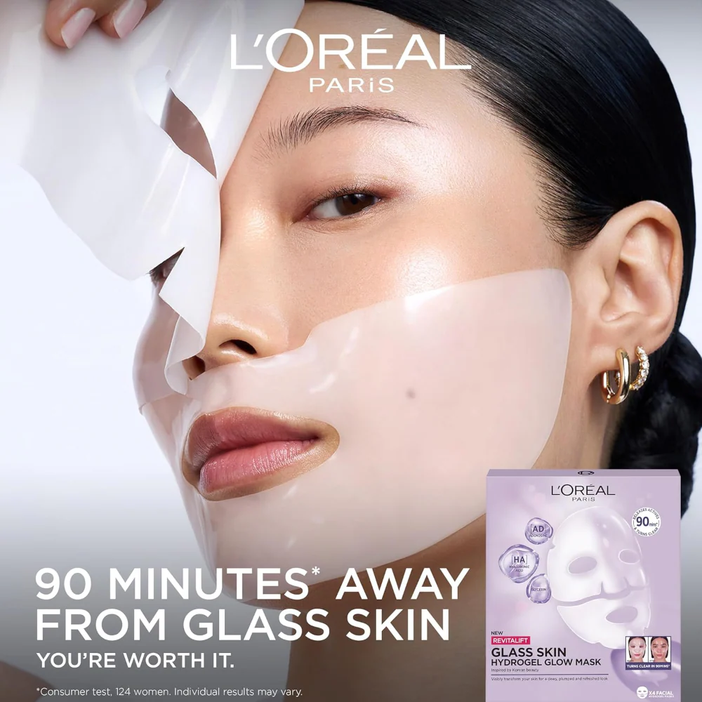 L'Oreal Paris Revitalift Filler Glass Skin Hydrogel Glow Sheet Mask 4 x 37g - Image 3