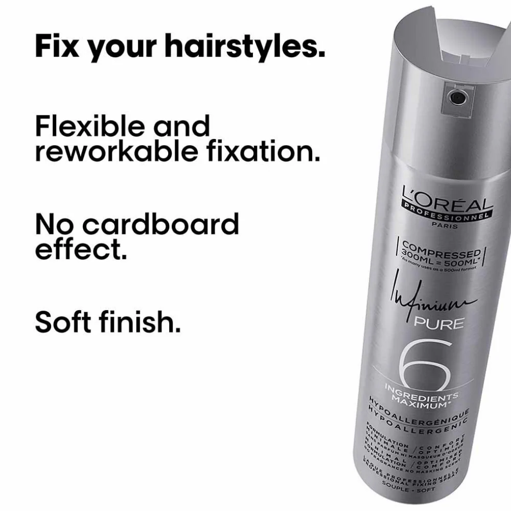 L'Oreal Professionnel Infinium Pure 6 Soft Hairspray 300ml - Image 3