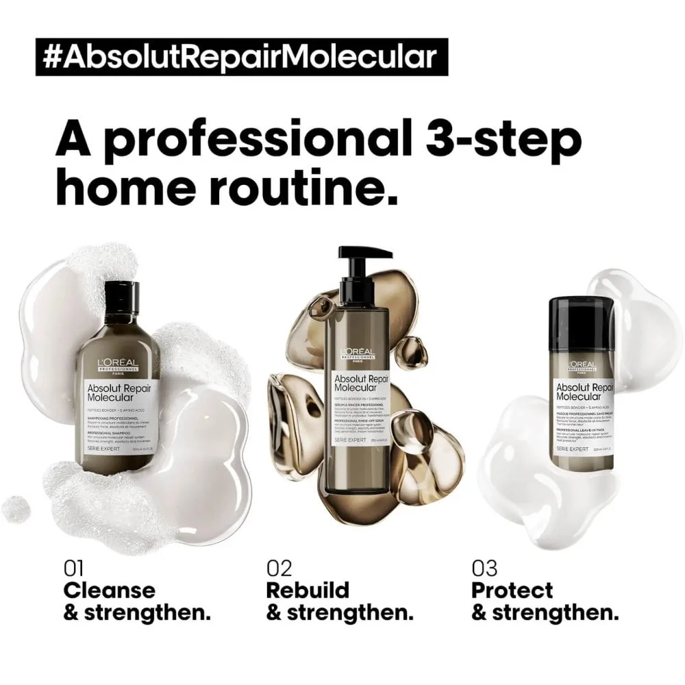 L'Oreal Professionnel Serie Expert Absolut Repair Molecular Shampoo 250ml, Rinse-Off Serum 250ml & Leave-In Mask 100ml Trio - Image 5