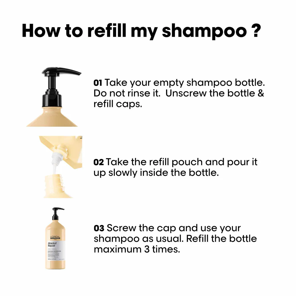L'Oreal Professionnel Serie Expert Absolut Repair Protein + Omega-3 Instant Resurfacing Shampoo Refill Pouch 1000ml - Image 4