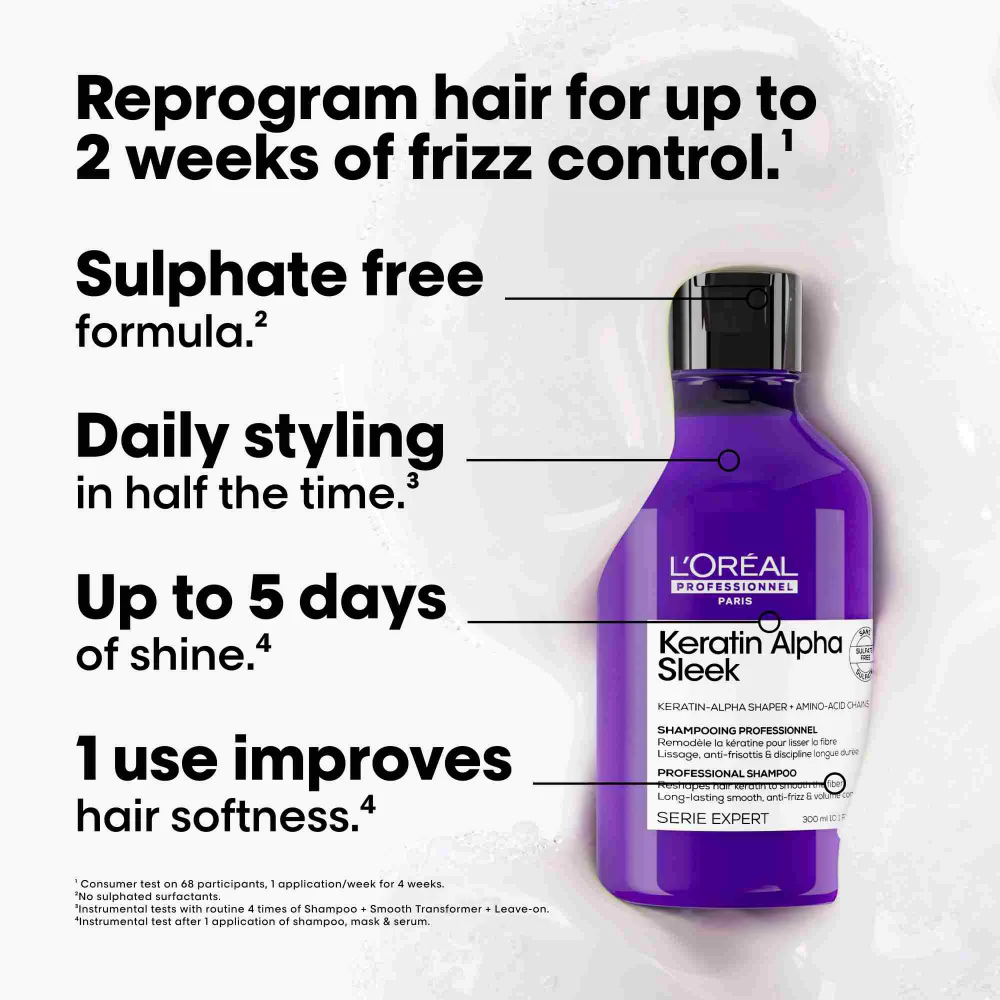 L'Oreal Professionnel Serie Expert Keratin Alpha Sleek Shampoo 300ml & Hair Mask 250ml Twin - Image 2