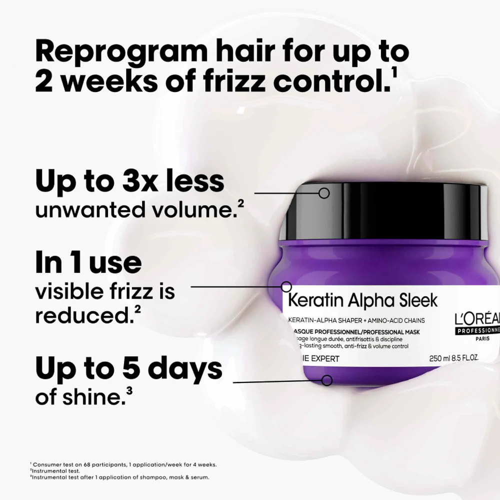 L'Oreal Professionnel Serie Expert Keratin Alpha Sleek Shampoo 300ml & Hair Mask 250ml Twin - Image 3