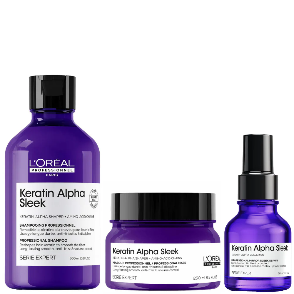 L'Oreal Professionnel Serie Expert Keratin Alpha Sleek Shampoo 300ml, Hair Mask 250ml & Hair Serum 50ml Trio