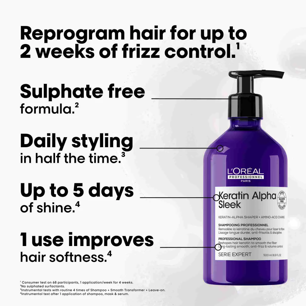 L'Oreal Professionnel Serie Expert Keratin Alpha Sleek Shampoo 500ml & Refill Pouch 500ml Twin - Image 2