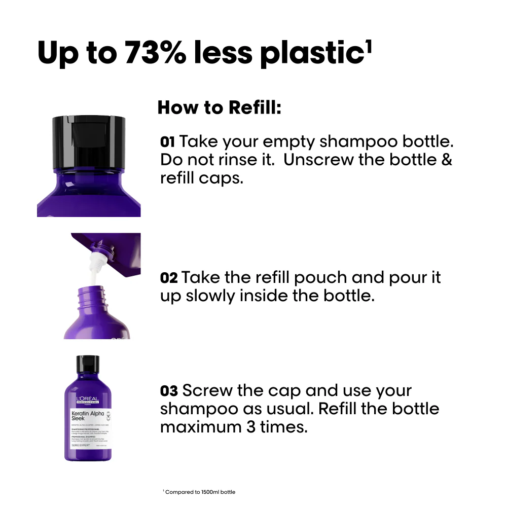 L'Oreal Professionnel Serie Expert Keratin Alpha Sleek Shampoo 500ml & Refill Pouch 500ml Twin - Image 3