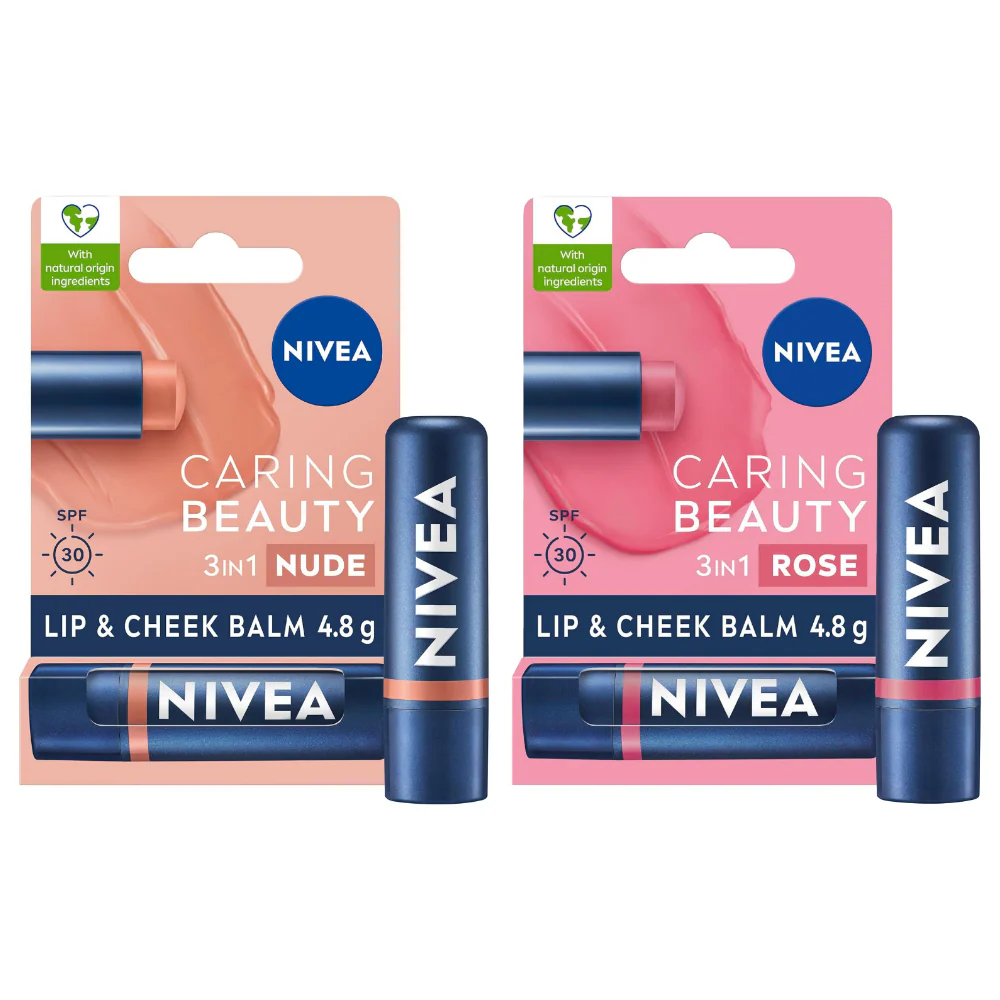 Nivea Caring Beauty 3-In-1 Lip & Cheek Balm SPF30 4.8g