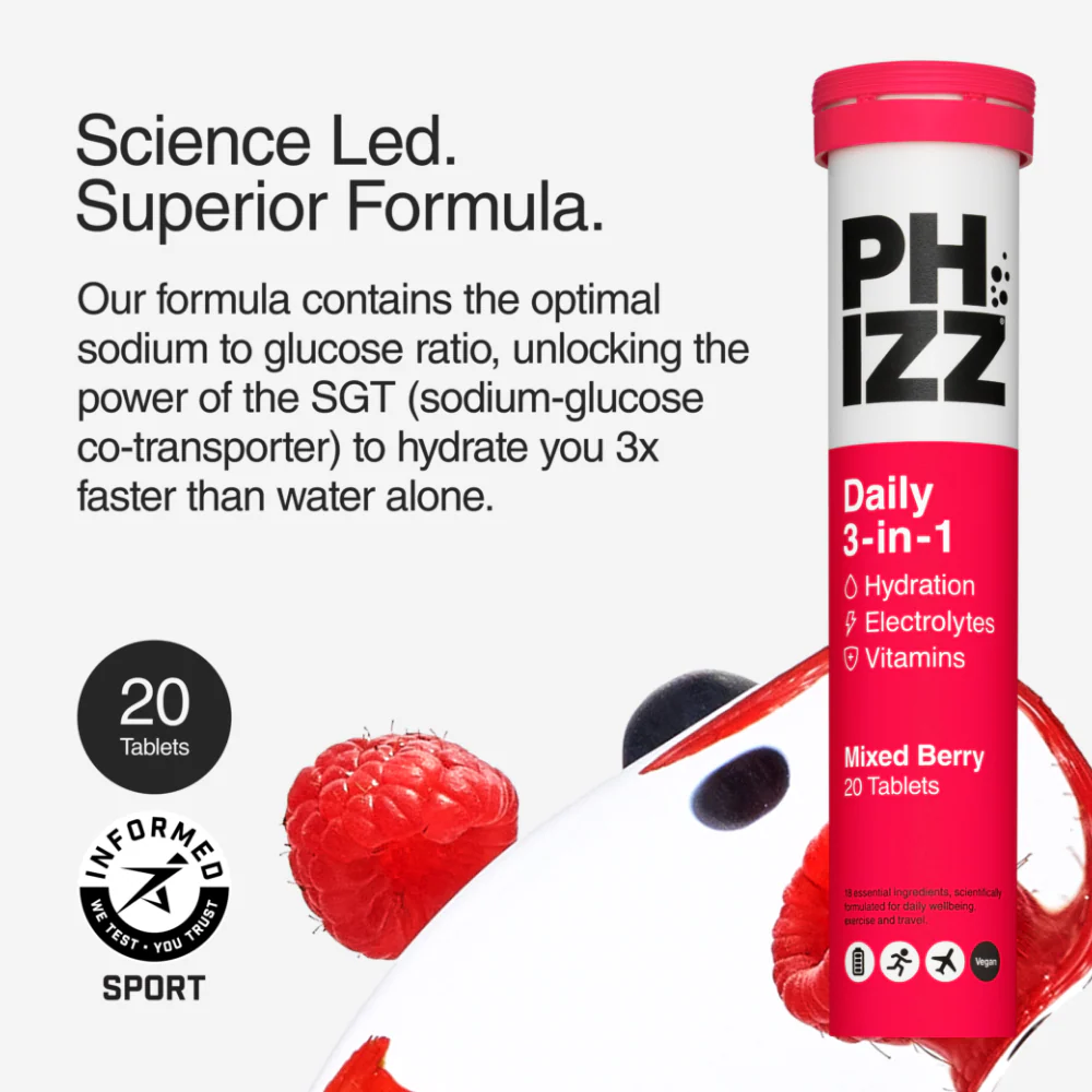 Phizz Daily 3-in-1 Hydration, Electrolytes & Vitamins Effervescent Tablets Mixed Berry 60 Tablets - Image 4