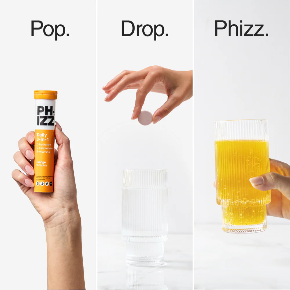 Phizz Daily 3-in-1 Hydration, Electrolytes & Vitamins Effervescent Tablets Orange 20 Tablets - Image 7