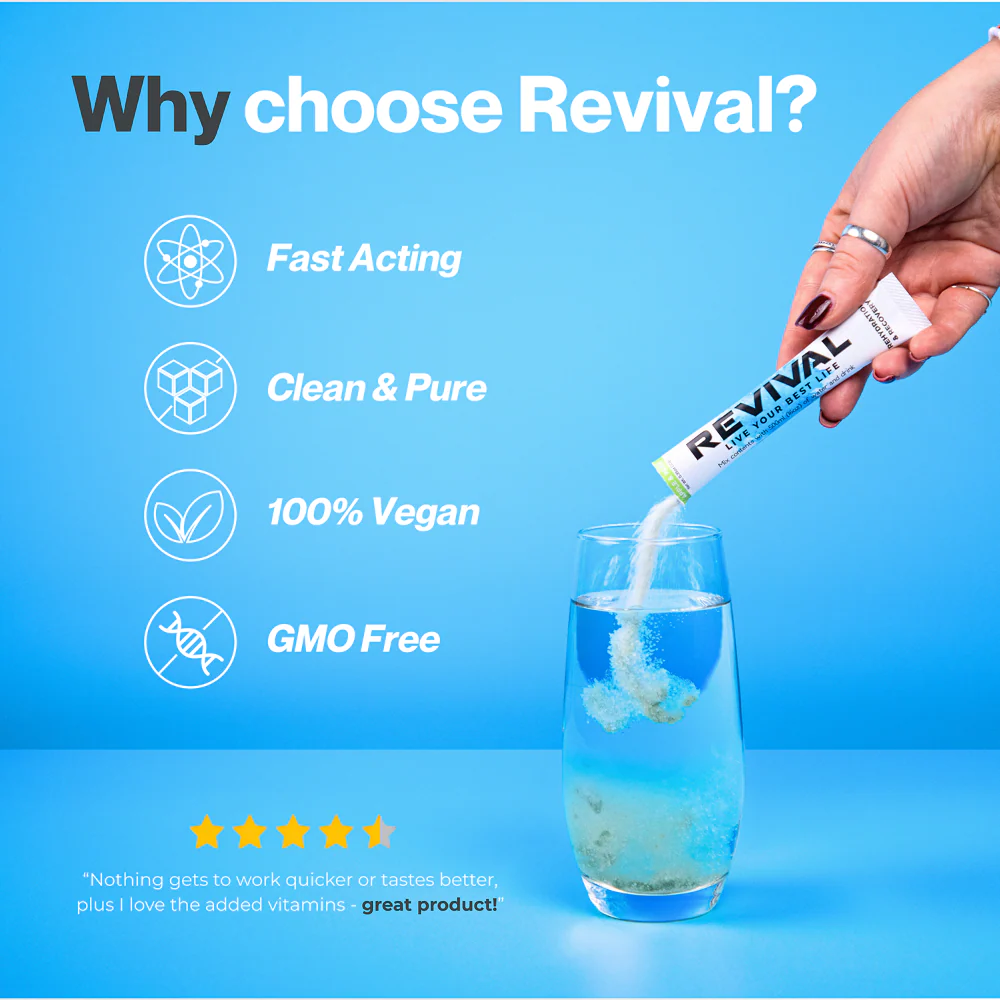 Revival Lemon & Lime Rehydration & Recovery Electrolyte Drink Mix x12 - Image 6