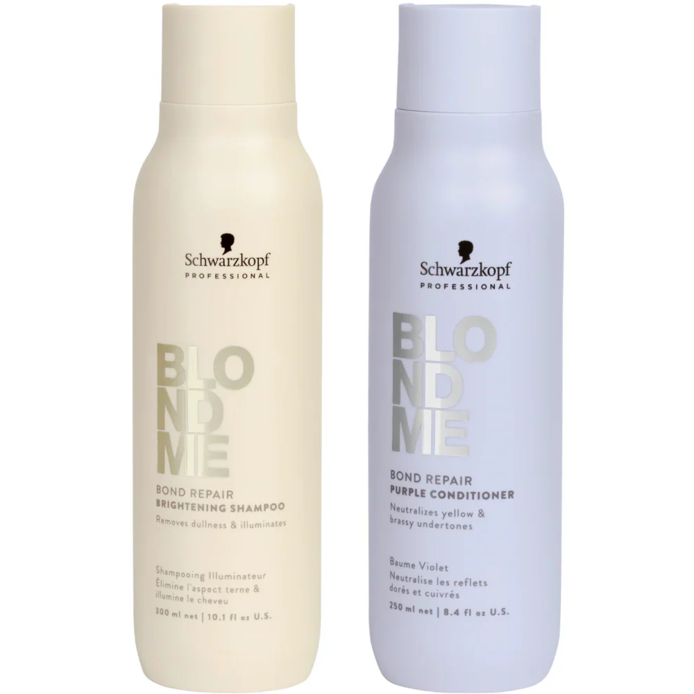 Schwarzkopf Professional BlondMe Bond Repair Brightening Shampoo 300ml & Purple Conditioner 250ml Twin