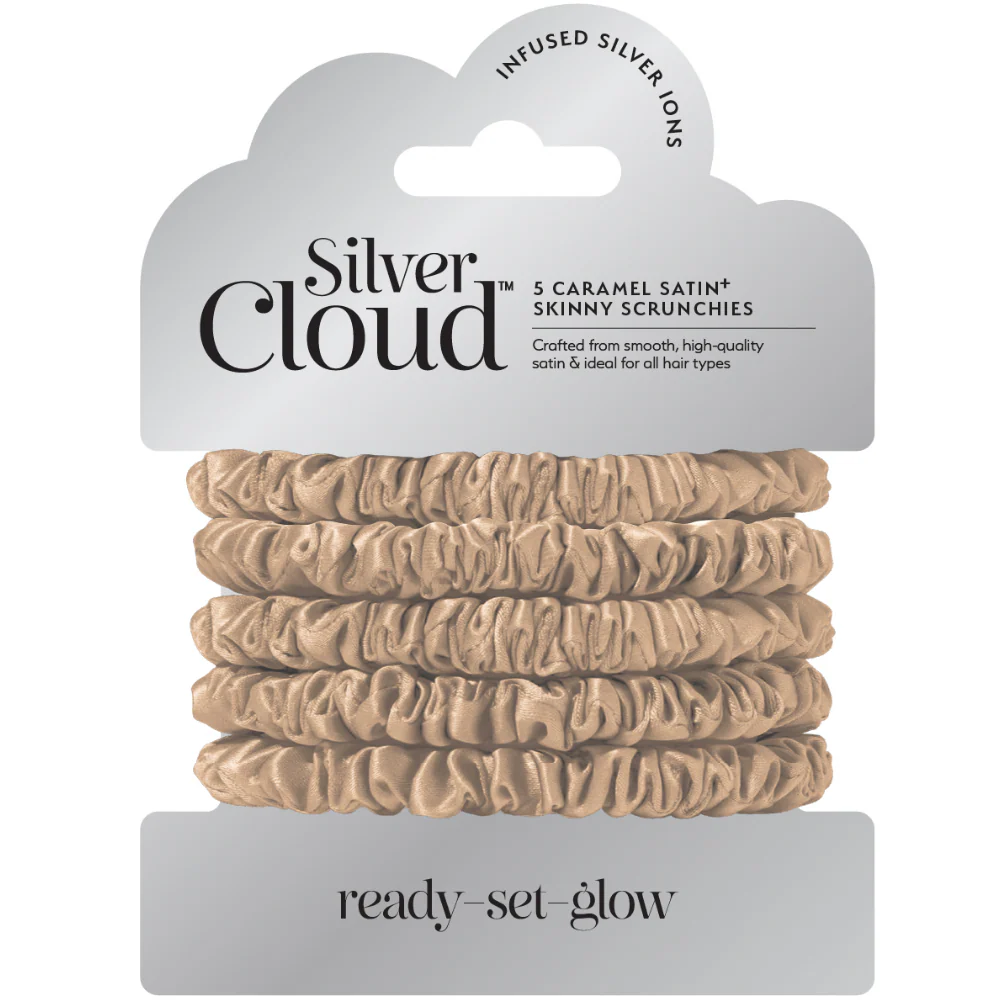 Silver Cloud Skinny Satin Scrunchies Caramel Pack of 5
