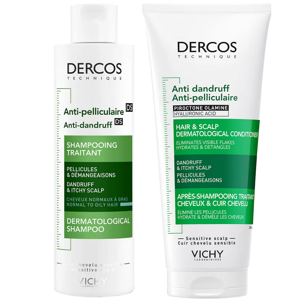 Vichy Dercos Anti-Dandruff DS Dermatological Shampoo For Normal To Oily Hair 200ml & Hair & Scalp Dermatological Conditioner 200ml Twin