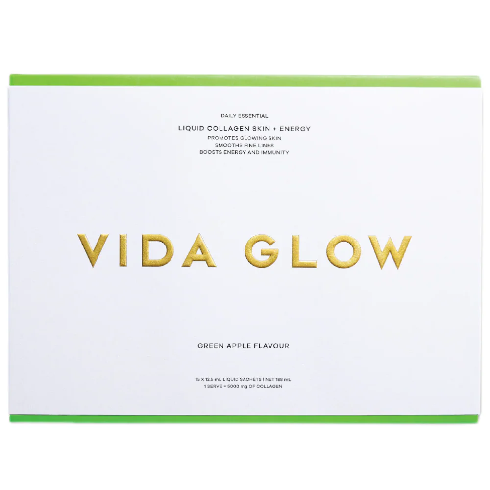 Vida Glow Liquid Collagen Skin + Energy Supplement Green Apple Sachets x15