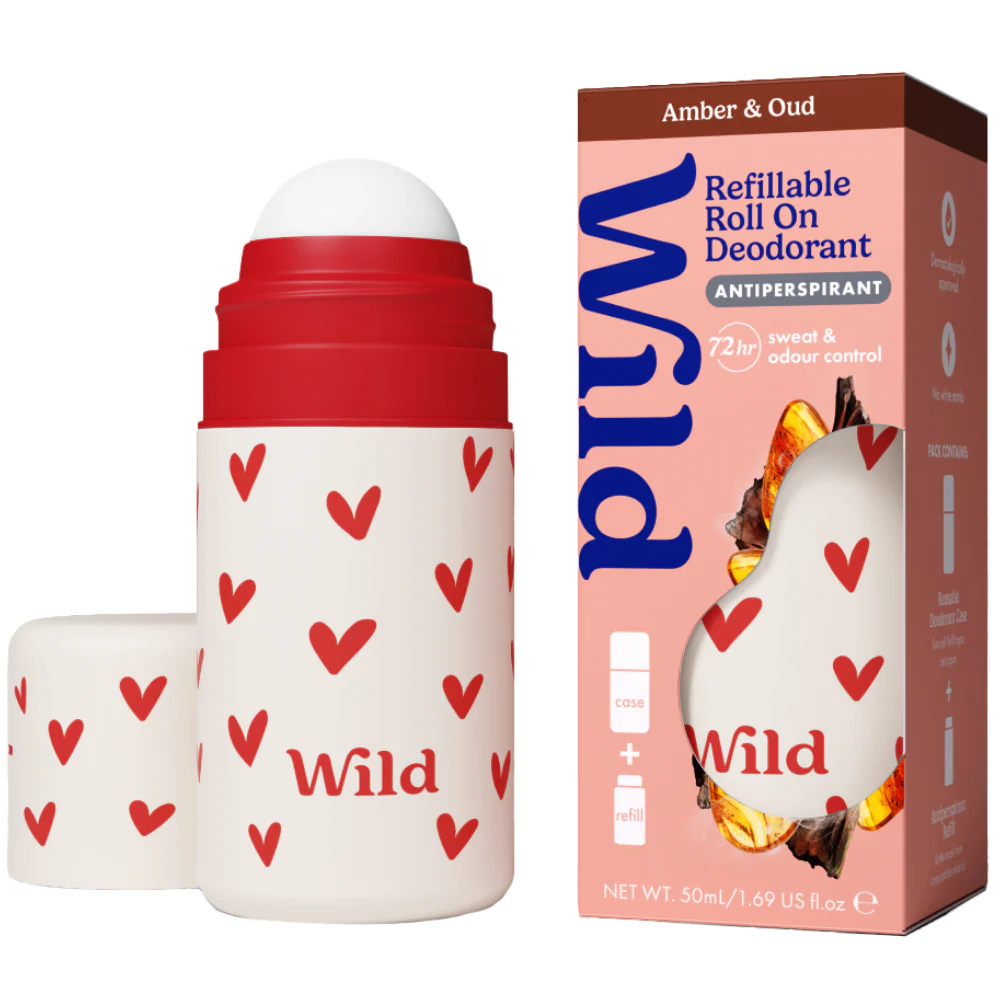 Wild Love Heart Case + Amber & Oud Antiperspirant Deodorant Roll-On Starter Pack